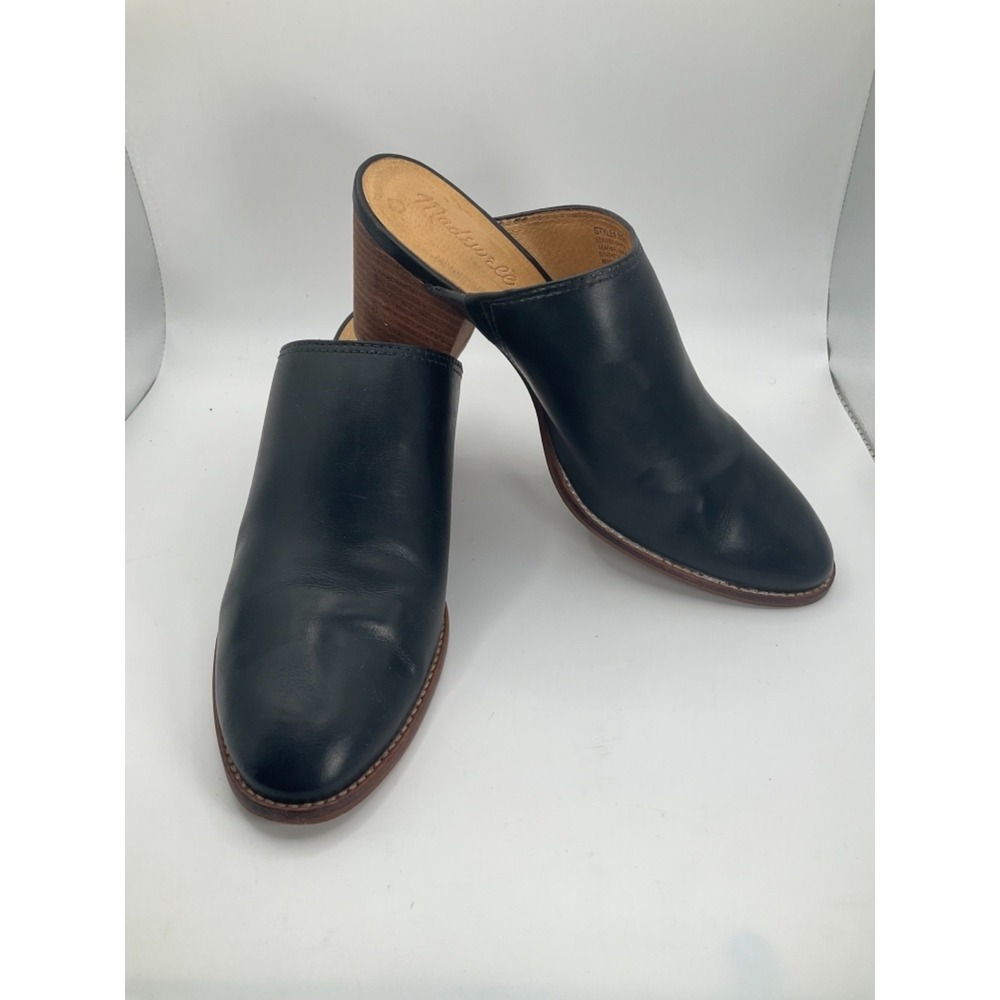 Madewell The Harper‎ Black Leather Pointed Toe Block Heel Minimalist Size 7.5